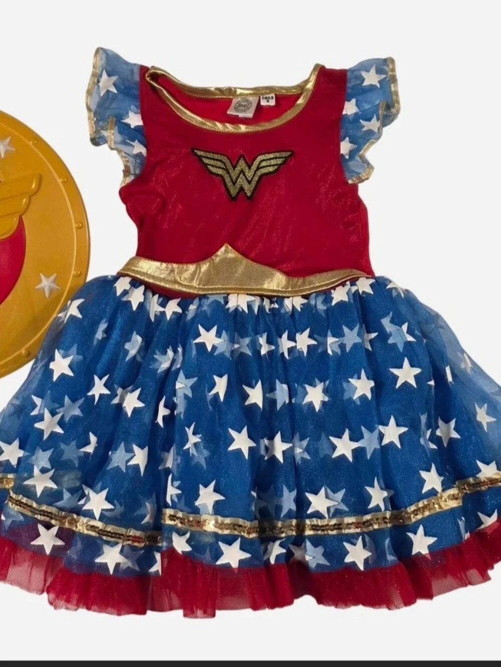 DC Comics Wonder Woman Red, Blue & Gold Star Tutu Dress for Kids Small